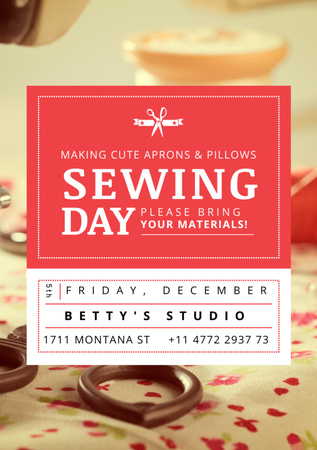 Sewing Day Event Announcement with Scissors Flyer A7 Design Template