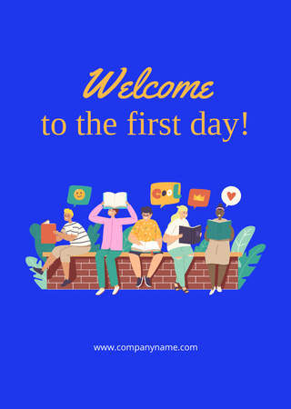Back to School Announcement And Welcome To First Day Postcard A6 Vertical Design Template