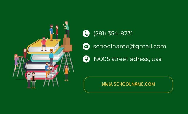 Promotion for Educational Institution for Children In Green Business Card 91x55mm Design Template