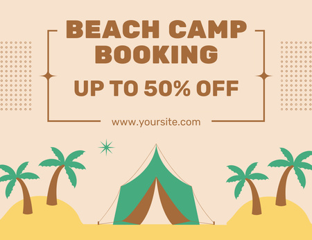 Beach Camp Booking Offer Thank You Card 5.5x4in Horizontal Design Template