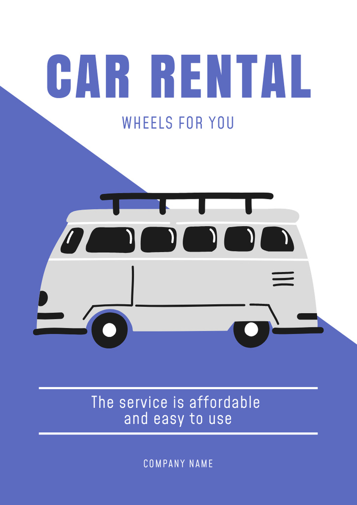 Car Rental Deals with Cute Bus Poster A3デザインテンプレート