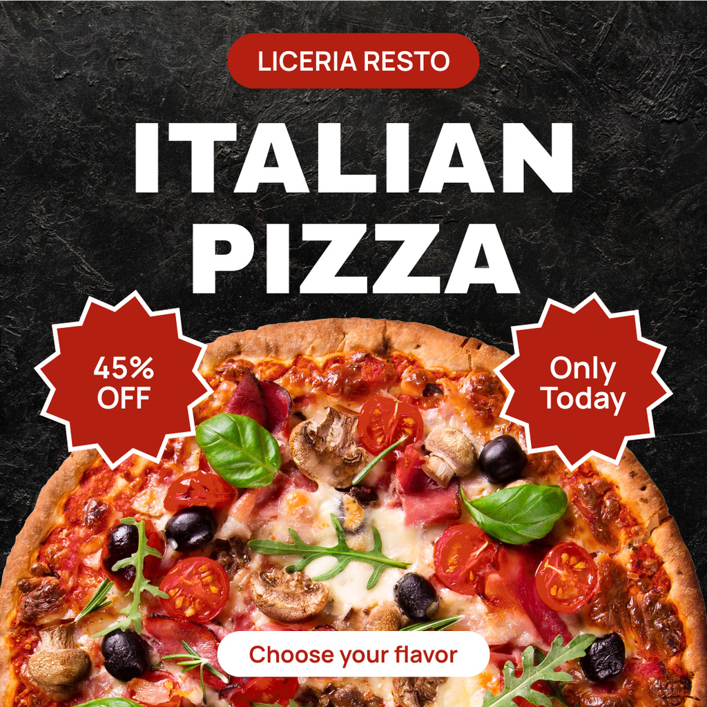 Deal of Day for Appetizing Italian Pizza Instagram Design Template