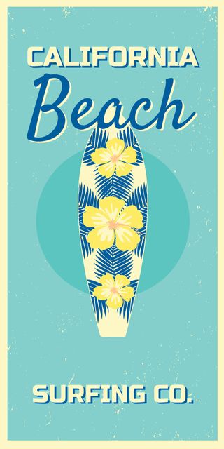 Surfing Tour Offer Surfboard on Blue Graphic Design Template