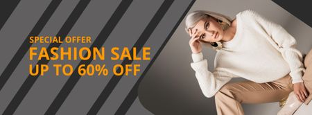Ontwerpsjabloon van Facebook cover van Female Fashion Clothes Sale with Woman in White