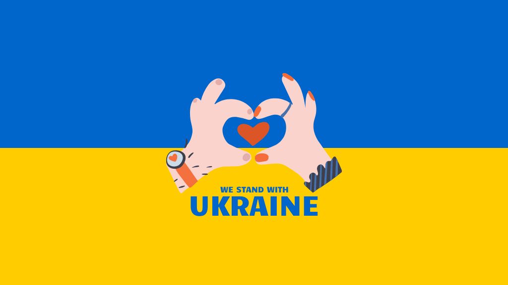 Platilla de diseño Hands holding Heart on Ukrainian Flag Title
