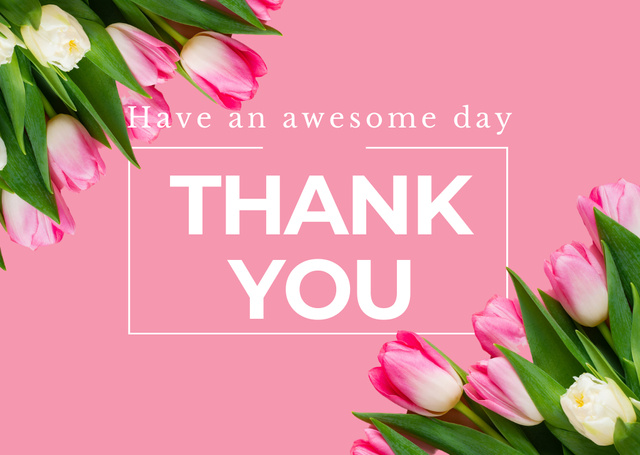 Thank You Message with Spring Tulips Flowers Card Design Template