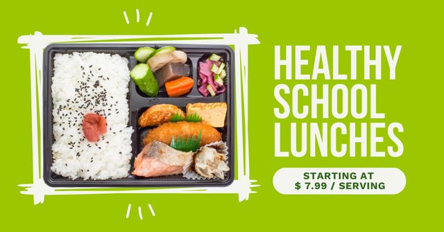 Platilla de diseño Nutritious School Lunches Offer With Rice And Veggies Facebook AD