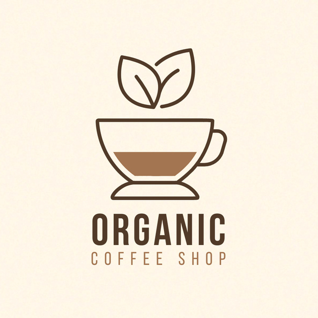 Coffee Shop Emblem with Organic Coffee in Cup Logo Design Template