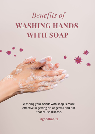 Wash Your Hands with Soap Carefully Poster Design Template