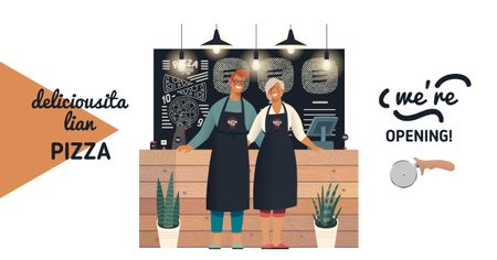 Platilla de diseño Pizzeria promotion with couple of Chefs Facebook AD