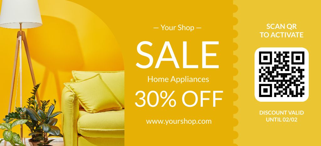 Home Appliances Promo in Yellow Coupon 3.75x8.25in Design Template