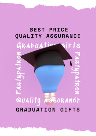 Graduation Party Announcement with Lightbulb in Hat Poster Design Template