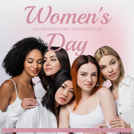 Международный женский день с красивыми молодыми разными женщинами Instagram – шаблон для дизайна