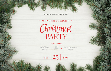 Christmas Night Party Announcement With Branches Invitation 4.6x7.2in Horizontal Design Template