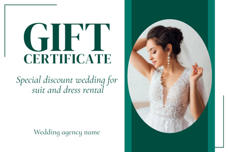 Platilla de diseño Special Offer for Wedding Dress Rental Gift Certificate