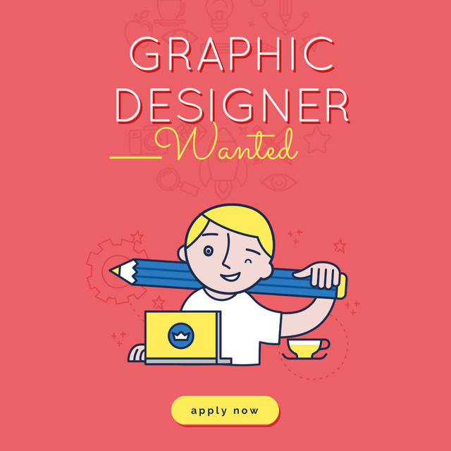 Designvorlage Graphic Designer Working on Laptop in Red für Animated Post