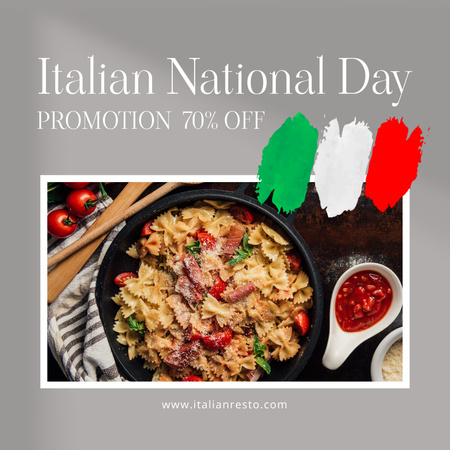 Plantilla de diseño de Saludos del Día Nacional Italiano con descuentos para la cocina nacional Instagram 