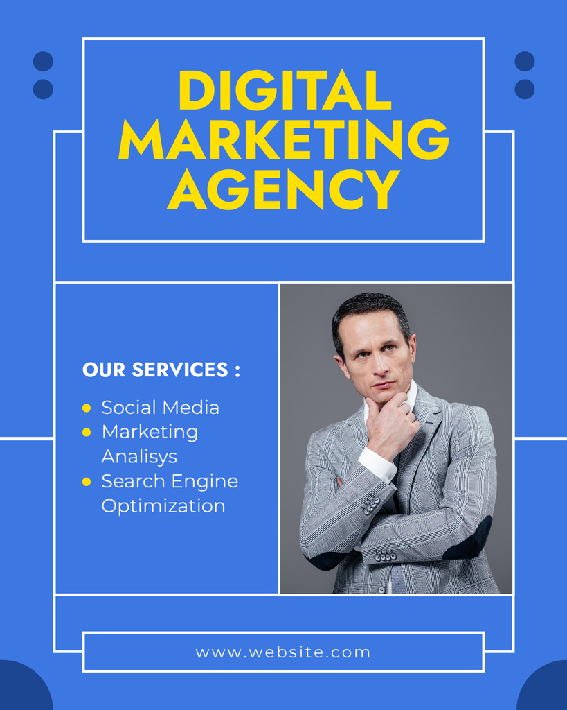 Digital Marketing Agency Services with Pensive Businessman Instagram Post Vertical Tasarım Şablonu