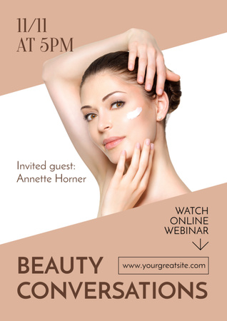 Modèle de visuel Woman applying Cream at Beauty event - Flyer A4