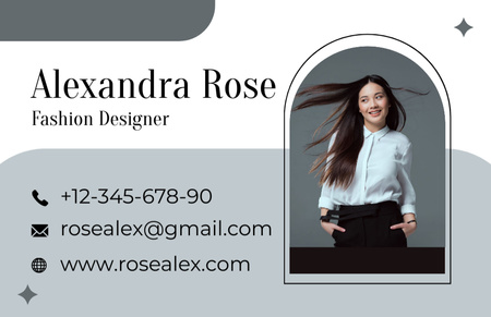 Fashion Designer Intro Card with Attractive Asian Woman Business Card 85x55mm Design Template