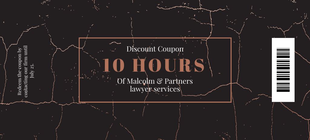 Designvorlage Discount on Lawyer Services on Black Marble Background für Coupon 3.75x8.25in
