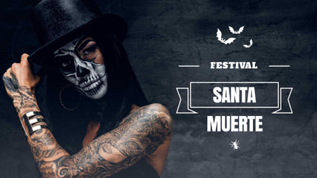 Santa Muerte Festival Announcement with Girl in Scary Makeup FB event cover tervezősablon