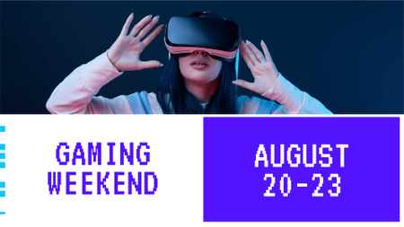Template di design gioco weekend annuncio con ragazza in occhiali FB event cover