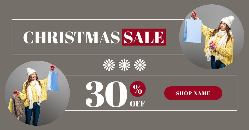 Christmas Fashion Sale Collage Grey Facebook ADデザインテンプレート