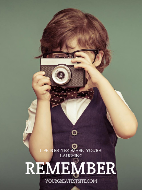 Platilla de diseño Motivational Quote with Child taking Photo at Retro Camera Poster US
