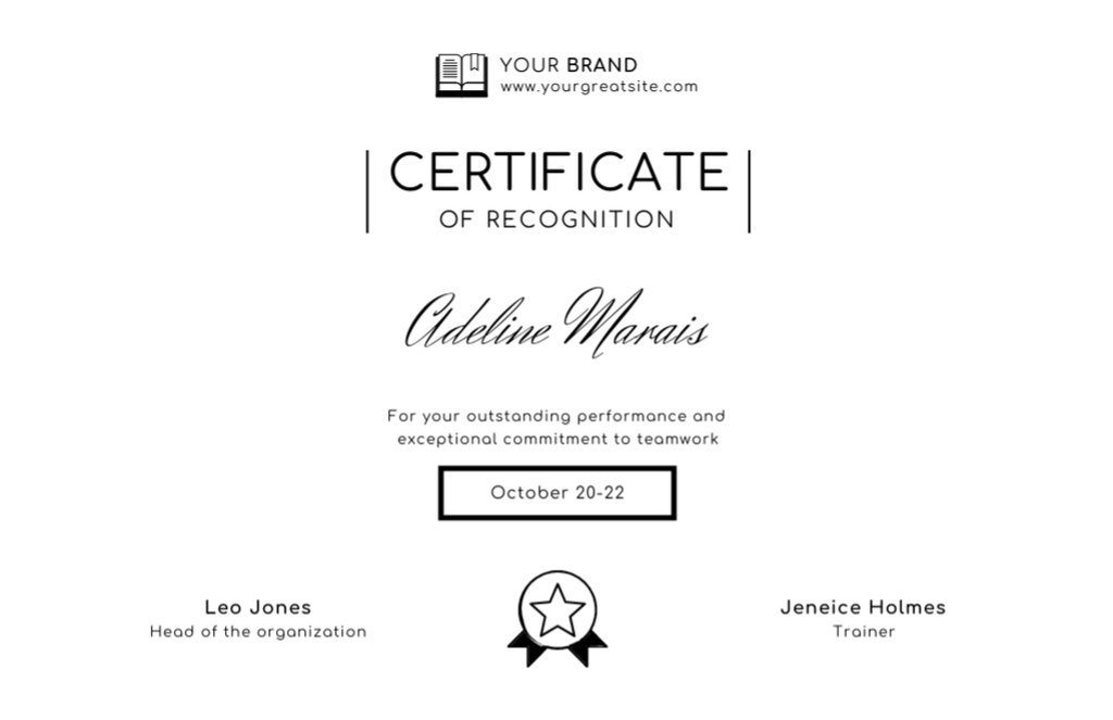 Modèle de visuel Award of Recognition on Simple Form - Certificate 5.5x8.5in