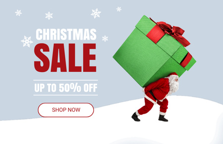 Ontwerpsjabloon van Thank You Card 5.5x8.5in van Santa Carries a Big Gift Box on Christmas Sale