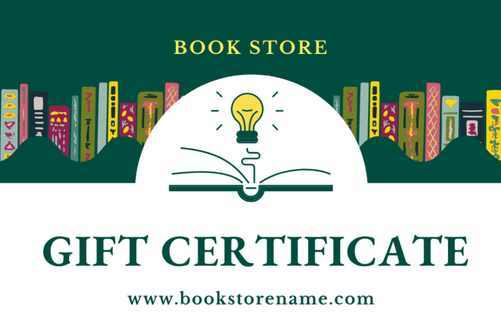 Bookstore Ad with Illustration of Books Gift Certificate Design Template