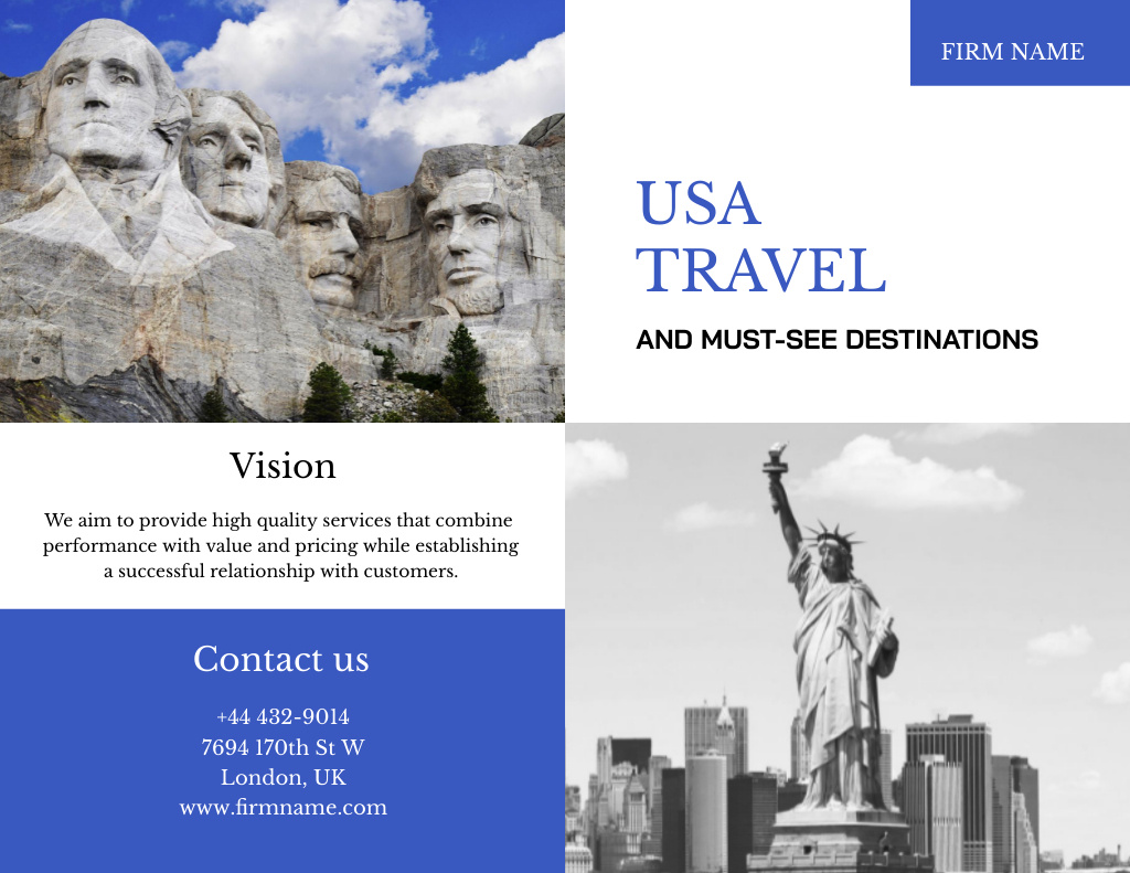 Travel Tour Offer with Liberty Statue Brochure 8.5x11in Bi-fold Design Template