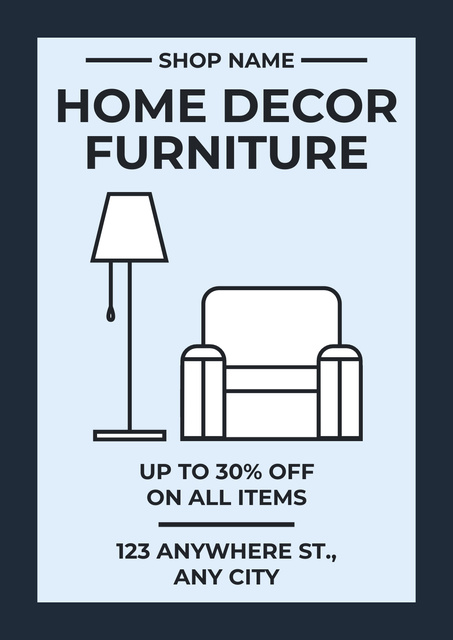 Furniture and Home Decor Monochrome Poster Πρότυπο σχεδίασης