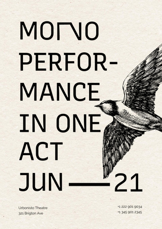 Performance Announcement with Illustration of Flying Bird Poster A3 – шаблон для дизайна