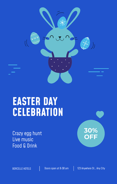 Easter Promotion with Rabbit on Blue Invitation 4.6x7.2in Tasarım Şablonu