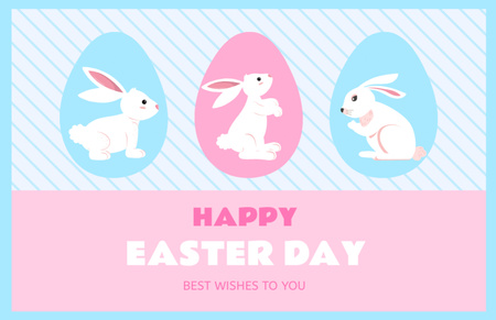 Happy Easter Day Wishes with Cute Bunnies in Eggs Thank You Card 5.5x8.5in Design Template