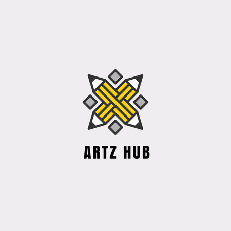 Arts Hub Ad with Crossed Pencils in Yellow Logo 1080x1080px Šablona návrhu