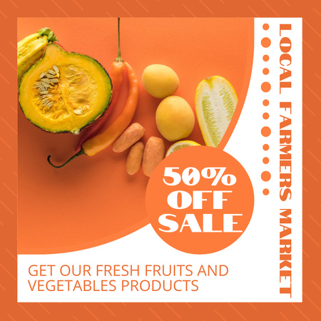 Объявление о продаже сезонных овощей на рынке на Оранжевом Instagram AD – шаблон для дизайна