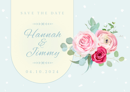 Wedding Announcement with Beautiful Flowers on Blue Card Design Template