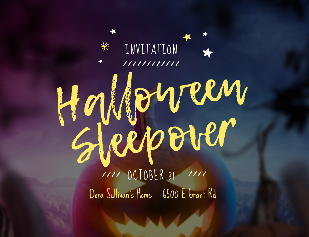 Ontwerpsjabloon van Invitation 13.9x10.7cm Horizontal van Halloween Sleepover Party Announcement