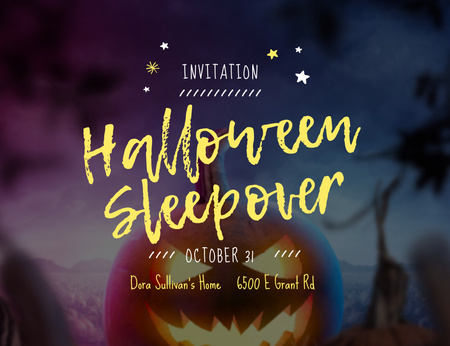 Halloween Sleepover Party Announcement Invitation 13.9x10.7cm Horizontal Design Template