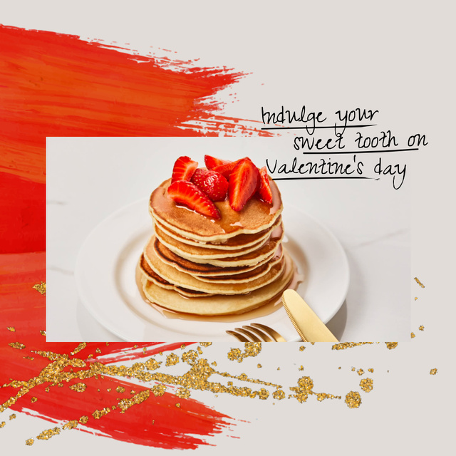 Valentine's Day Offer with Pancakes and Strawberries Animated Post Šablona návrhu