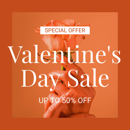 Plantilla de diseño de Special Offer Discounts for Valentine's Day with Rose in Hands Instagram AD 