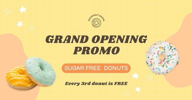 Grand Opening on Doughnut Shop Ad Facebook AD Šablona návrhu