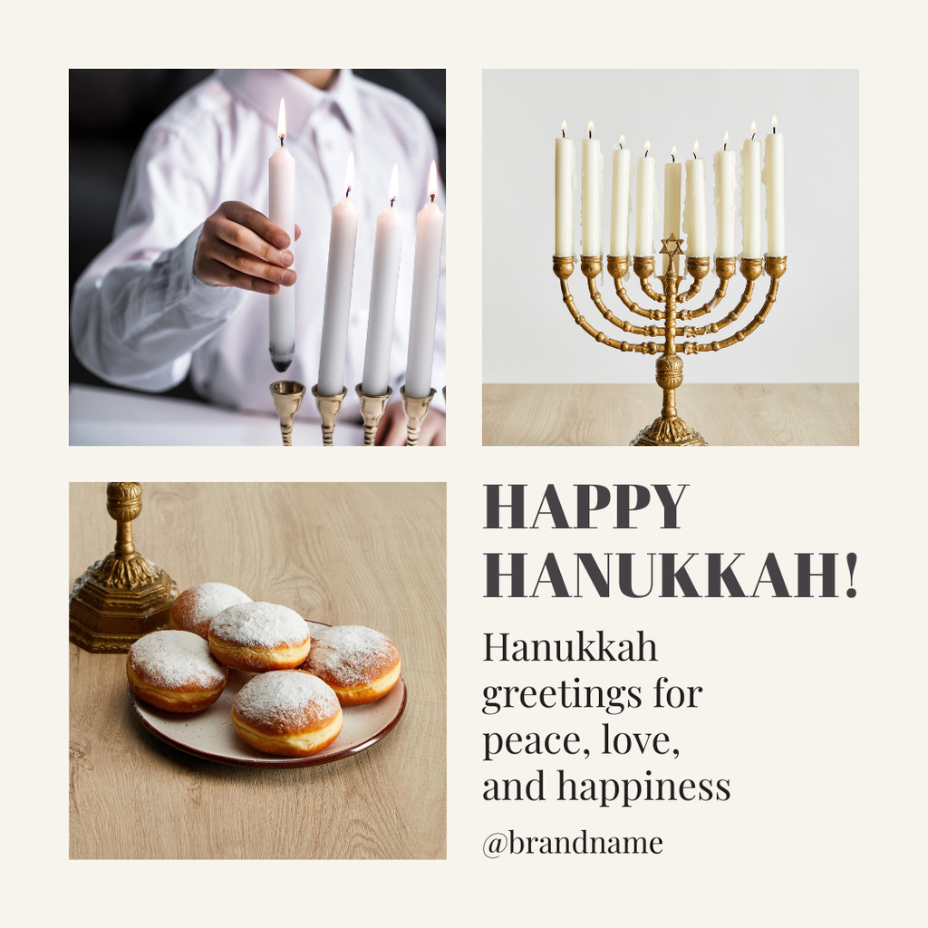 Greeting on Hanukkah Festival With Sufganiyah Instagram Tasarım Şablonu