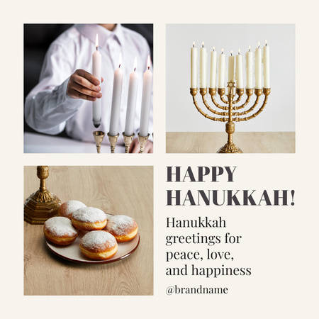 Greeting on Hanukkah Festival With Sufganiyah Instagram Πρότυπο σχεδίασης