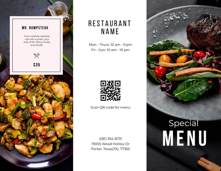 Meat Steaks Variety List For Restaurant Menu 11x8.5in Tri-Fold Design Template
