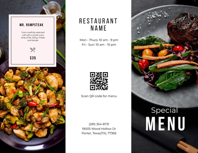 Designvorlage Meat Steaks Variety List For Restaurant für Menu 11x8.5in Tri-Fold