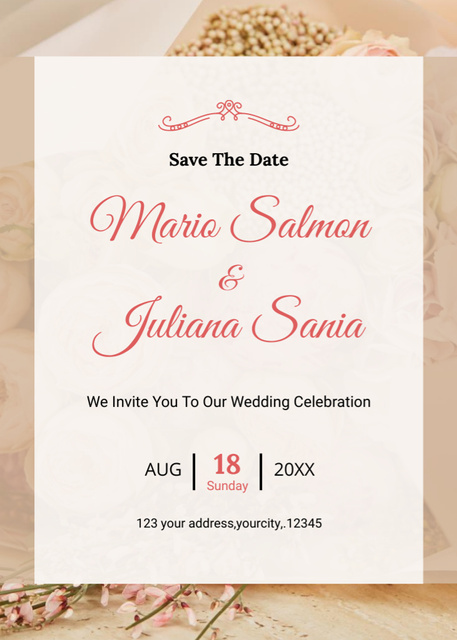 Wedding Celebration in Floral Frame Invitation Design Template